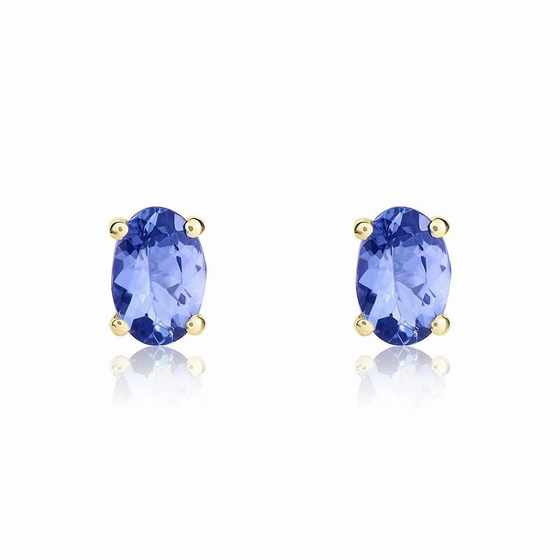 9ct Yellow Gold Tanzanite 6x4mm Oval Claw Set Stud Earrings