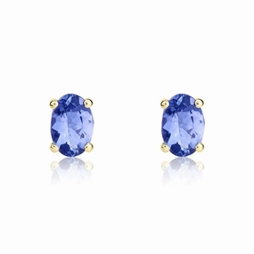 9ct Yellow Gold Tanzanite 6x4mm Oval Claw Set Stud Earrings