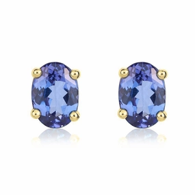 9ct Yellow Gold Tanzanite 7x5mm Oval Claw Set Stud Earrings