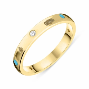 9ct Yellow Gold Turquoise 0.06ct Diamond Queen's Jubilee Hallmark 3mm Ring D