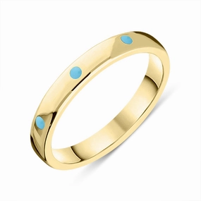 9ct Yellow Gold Turquoise 3mm Wedding Band Ring