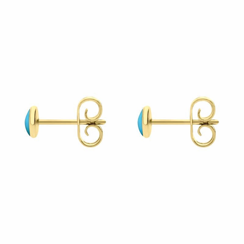 9ct Yellow Gold Turquoise 4mm Classic Small Round Stud Earrings