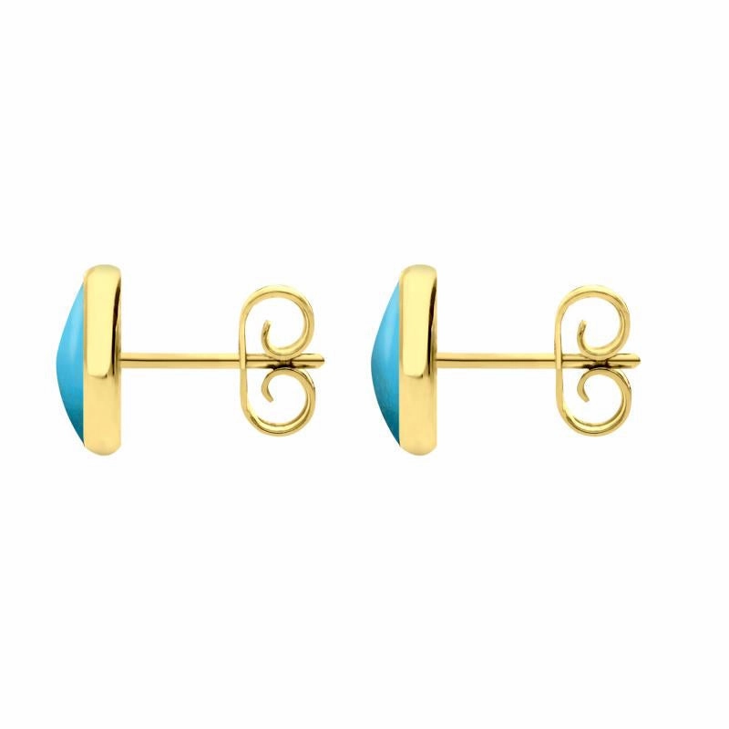 9ct Yellow Gold Turquoise 8mm Classic Large Round Stud Earrings