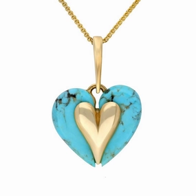 9ct Yellow Gold Turquoise Carved Heart Necklace