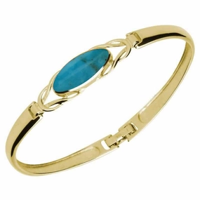9ct Yellow Gold Turquoise Celtic Oval Clip Bangle