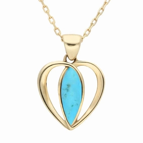 9ct Yellow Gold Turquoise Centre Stone Heart Necklace