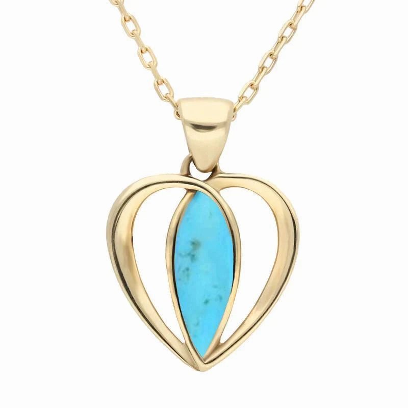9ct Yellow Gold Turquoise Centre Stone Heart Necklace