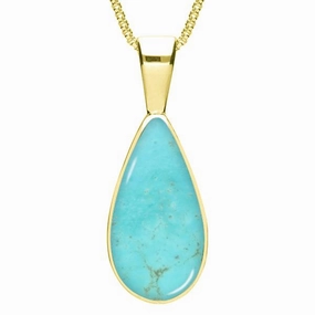 9ct Yellow Gold Turquoise Classic Teardrop Necklace