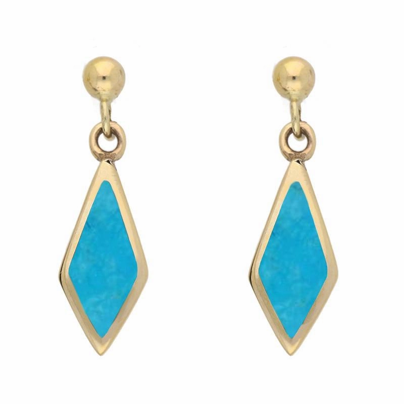 9ct Yellow Gold Turquoise Dinky Diamond Drop Earrings