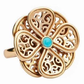 9ct Yellow Gold Turquoise Flore Eight Petal Flower Ring