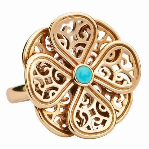 9ct Yellow Gold Turquoise Flore Eight Petal Flower Ring