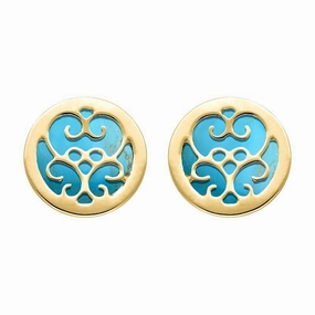 9ct Yellow Gold Turquoise Flore Filigree Earrings