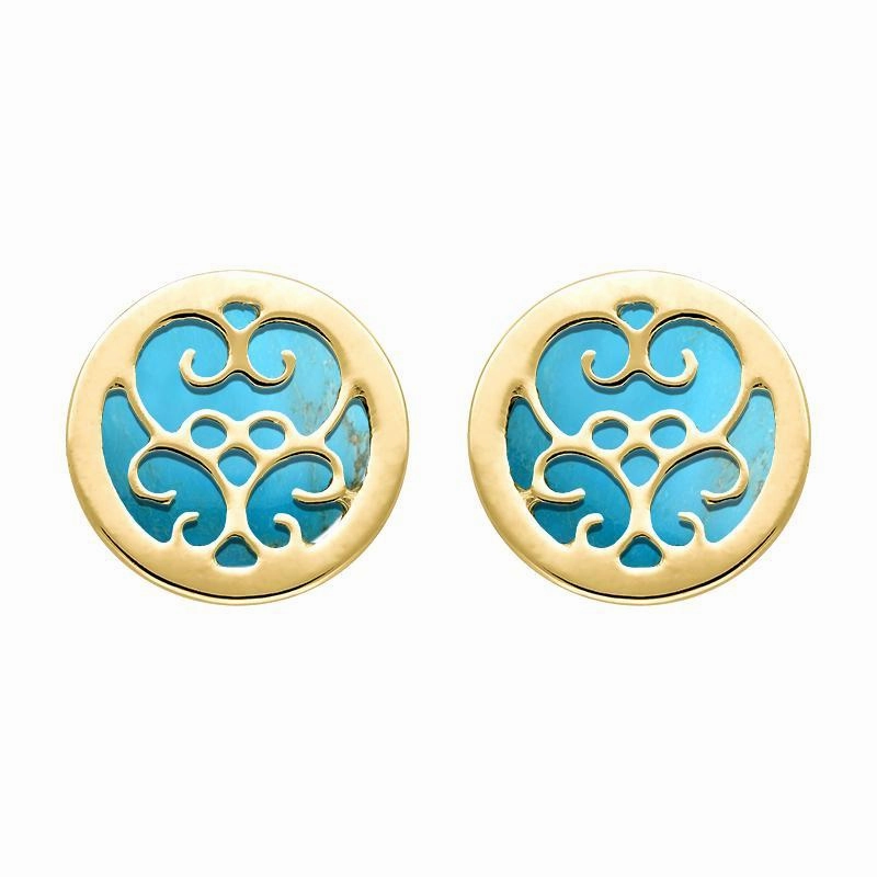 9ct Yellow Gold Turquoise Flore Filigree Earrings