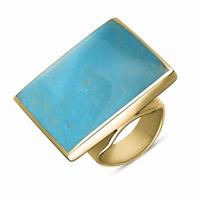 9ct Yellow Gold Turquoise Hallmark Large Square Ring