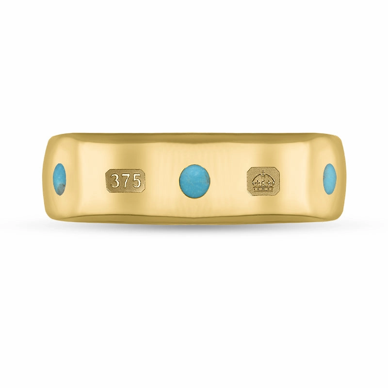 9ct Yellow Gold Turquoise King's Coronation Hallmark 6mm Ring D