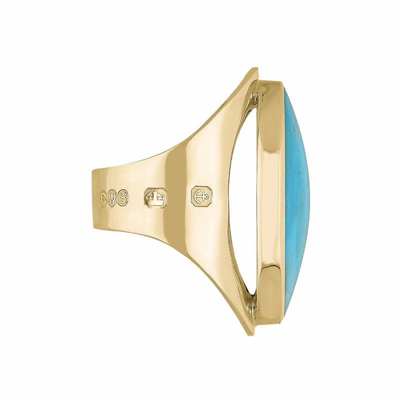 9ct Yellow Gold Turquoise King's Coronation Hallmark Large Oval Ring D