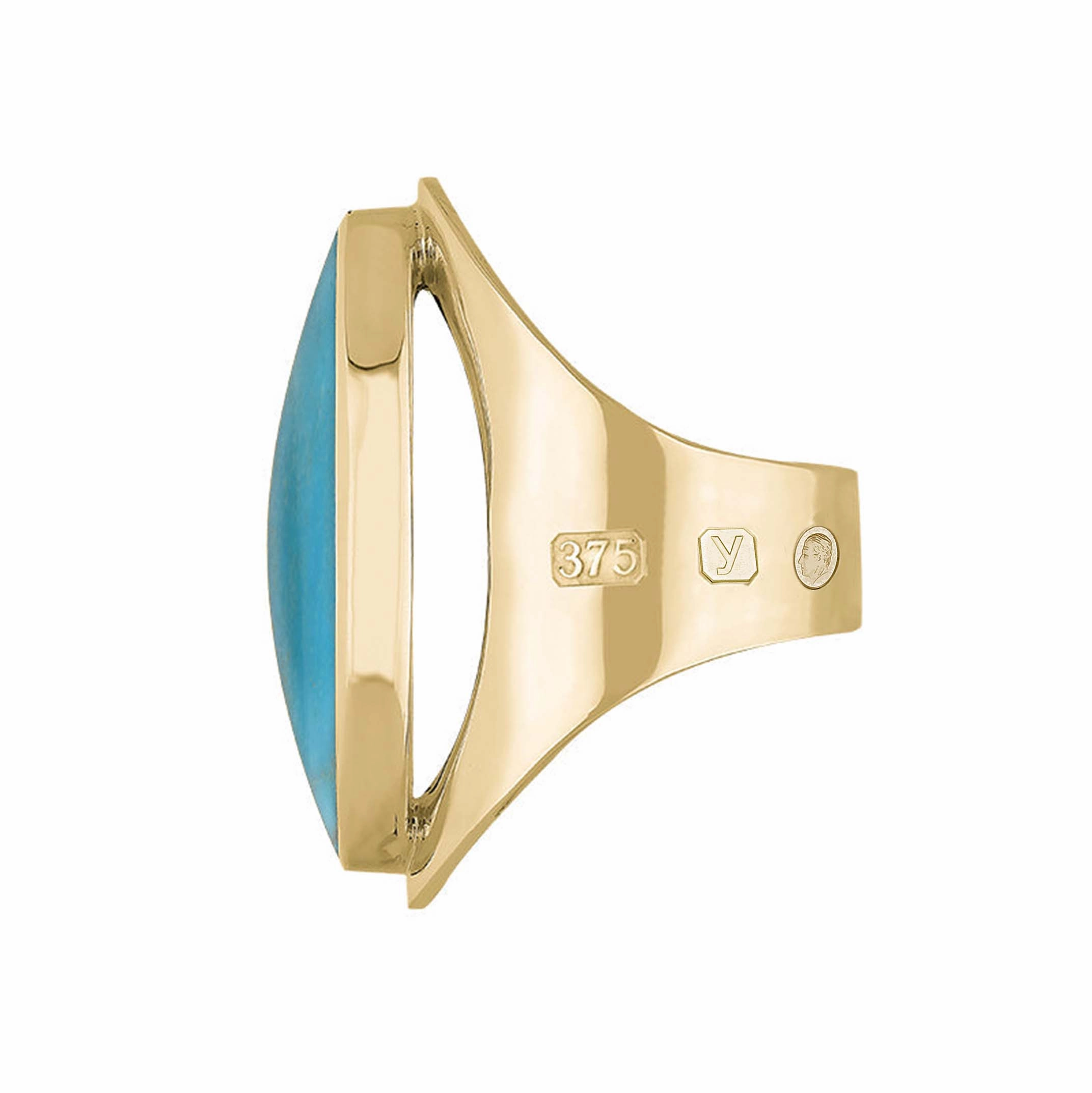 9ct Yellow Gold Turquoise King's Coronation Hallmark Large Oval Ring D