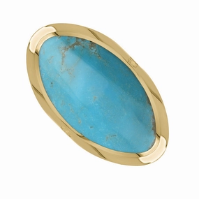 9ct Yellow Gold Turquoise King's Coronation Hallmark Large Oval Ring D