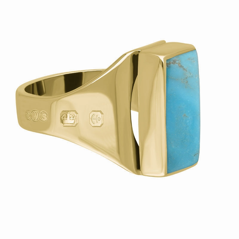 9ct Yellow Gold Turquoise King's Coronation Hallmark Small Oblong Ring D