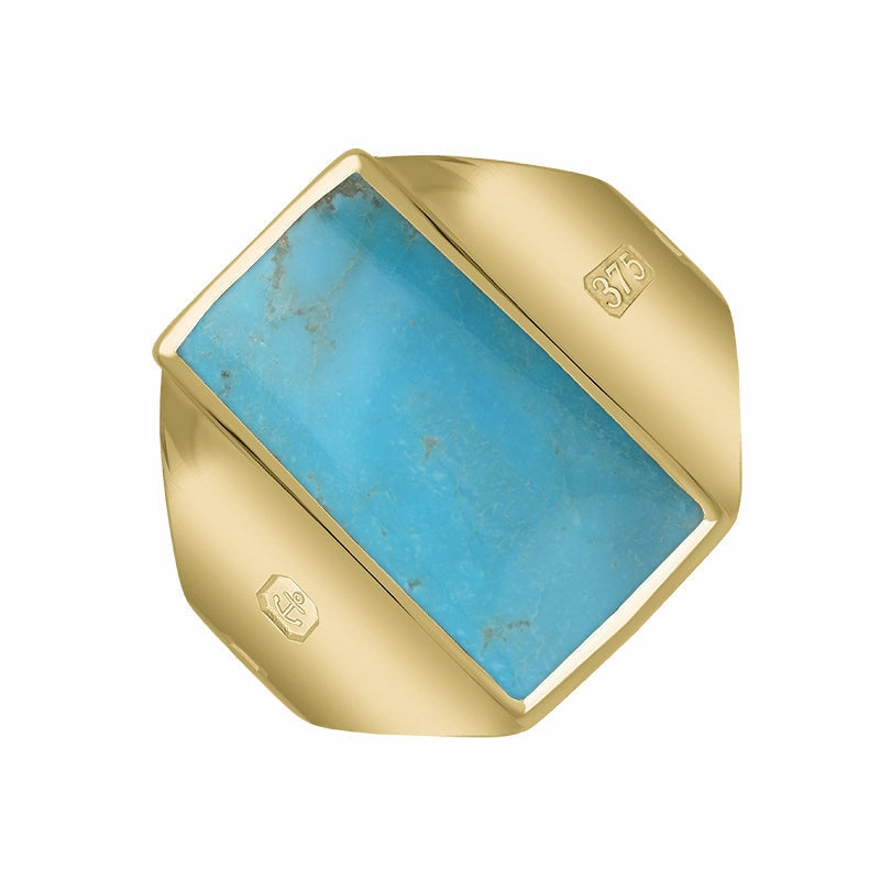9ct Yellow Gold Turquoise King's Coronation Hallmark Small Oblong Ring D