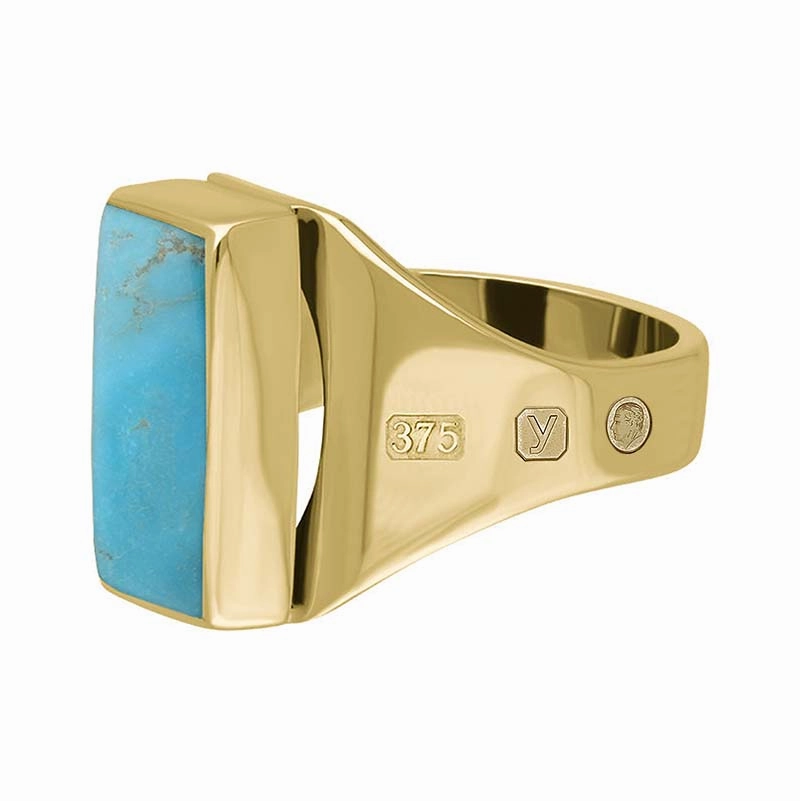 9ct Yellow Gold Turquoise King's Coronation Hallmark Small Oblong Ring D