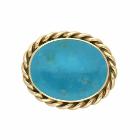 9ct Yellow Gold Turquoise Large Rope Twist Edge Brooch