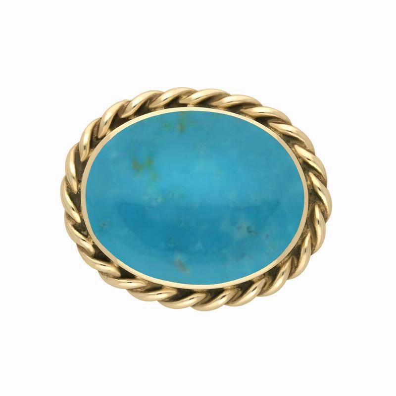 9ct Yellow Gold Turquoise Large Rope Twist Edge Brooch