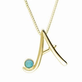9ct Yellow Gold Turquoise Love Letters Initial A Necklace