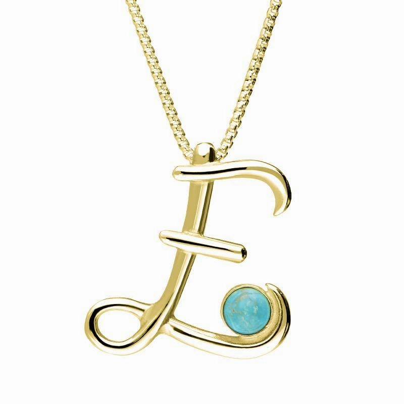 9ct Yellow Gold Turquoise Love Letters Initial E Necklace