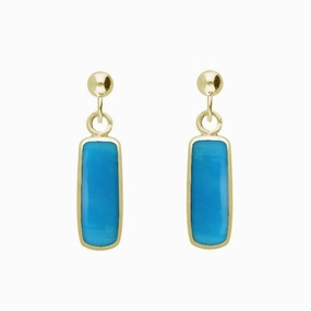 9ct Yellow Gold Turquoise Oblong Drop Earrings