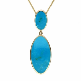 9ct Yellow Gold Turquoise Oval Drop Necklace