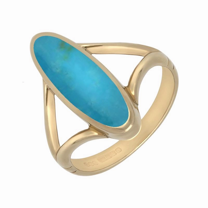 9ct Yellow Gold Turquoise Oval Split Shank Ring