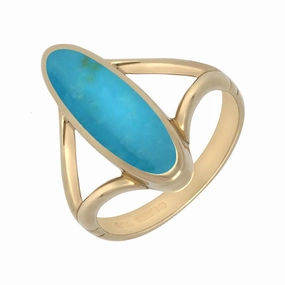 9ct Yellow Gold Turquoise Oval Split Shank Ring