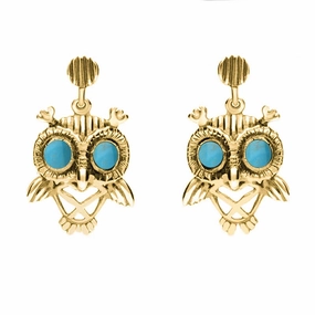 9ct Yellow Gold Turquoise Owl Stud Earrings