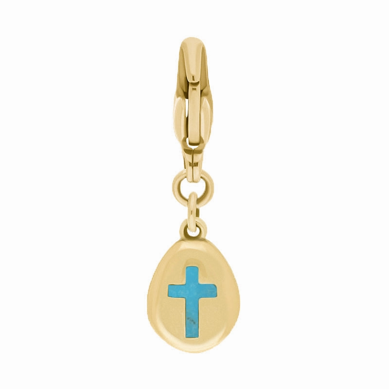 9ct Yellow Gold Turquoise Pear Shaped Cross Clip Charm
