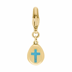 9ct Yellow Gold Turquoise Pear Shaped Cross Clip Charm