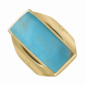 9ct Yellow Gold Turquoise Queen's Jubilee Hallmark Medium Oblong Ring D