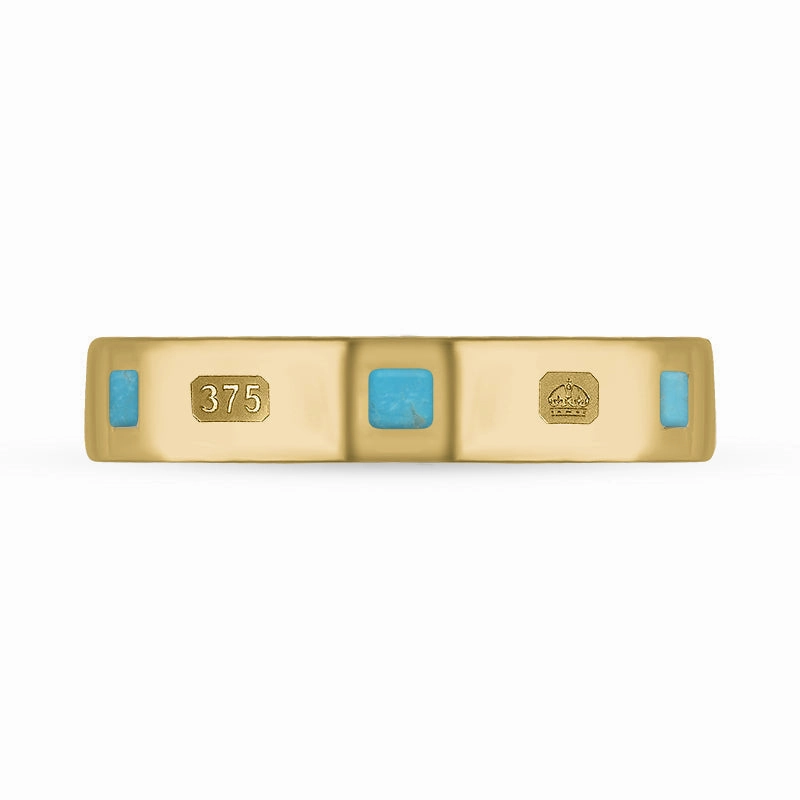 9ct Yellow Gold Turquoise Queen's Jubilee Hallmark Princess Cut 4mm Ring D