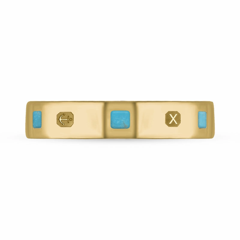 9ct Yellow Gold Turquoise Queen's Jubilee Hallmark Princess Cut 4mm Ring D