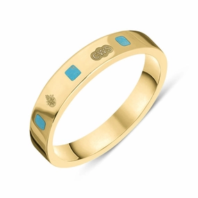 9ct Yellow Gold Turquoise Queen's Jubilee Hallmark Princess Cut 4mm Ring D