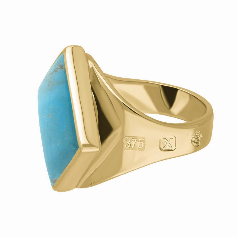 9ct Yellow Gold Turquoise Queen's Jubilee Hallmark Small Rhombus Ring D