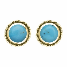 9ct Yellow Gold Turquoise Round Twist Edge Stud Earrings