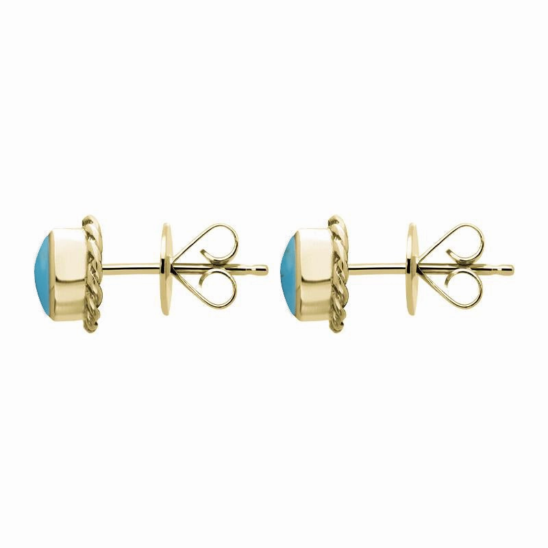 9ct Yellow Gold Turquoise Round Twist Edge Stud Earrings