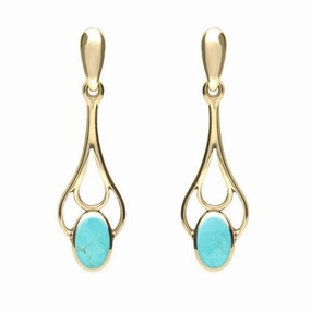 9ct Yellow Gold Turquoise Spoon Drop Earrings