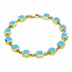 9ct Yellow Gold Turquoise Square Cushion Bracelet