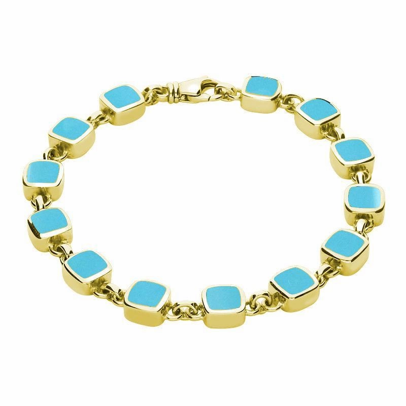 9ct Yellow Gold Turquoise Square Cushion Bracelet