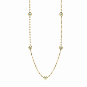 9ct Yellow Gold Turquoise Star Link Disc Chain Necklace