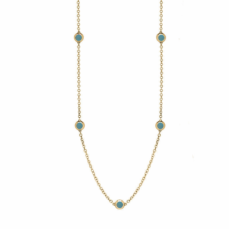 9ct Yellow Gold Turquoise Star Link Disc Chain Necklace