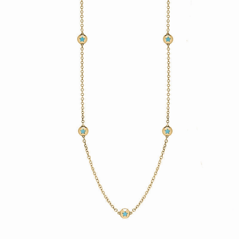 9ct Yellow Gold Turquoise Star Link Disc Chain Necklace