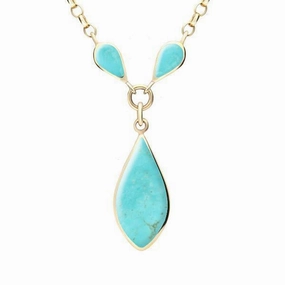 9ct Yellow Gold Turquoise Three Stone Pear Necklace